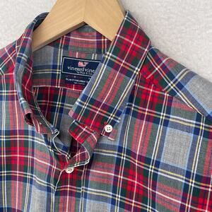 VINEYARD VINES Shirt Mens M Slim Fit Murray Tartan Plaid Button Down Cotton Red